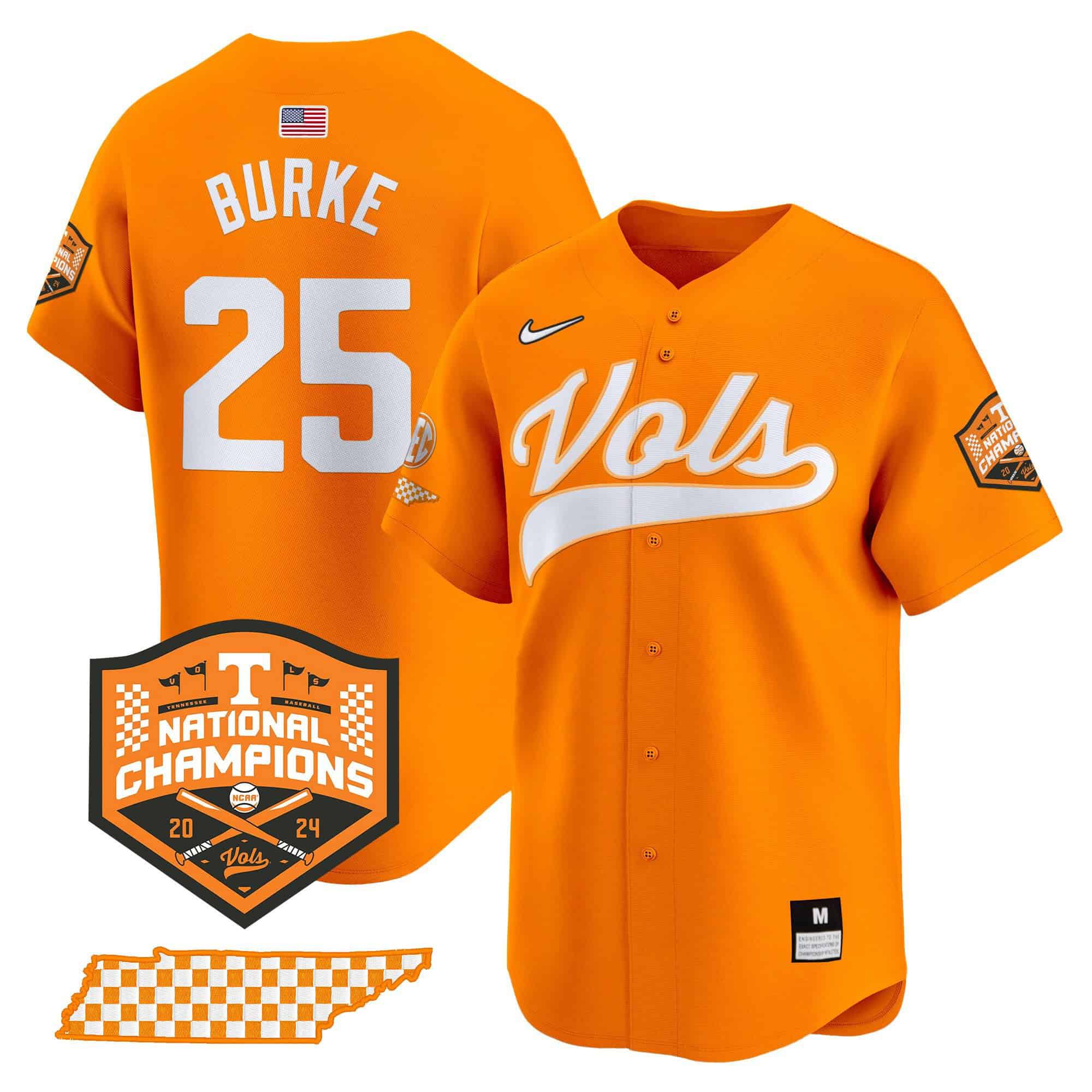 Men Tennessee Volunteers #25 Burke Orange 2024 Nike Champions Vapor Premier Limited NCAA Jersey